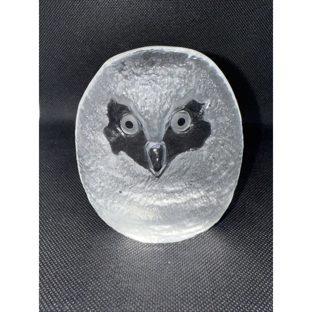 Vintage Mats Jonasson Owl Crystal Paperweight Sweden Original Sticker Signed